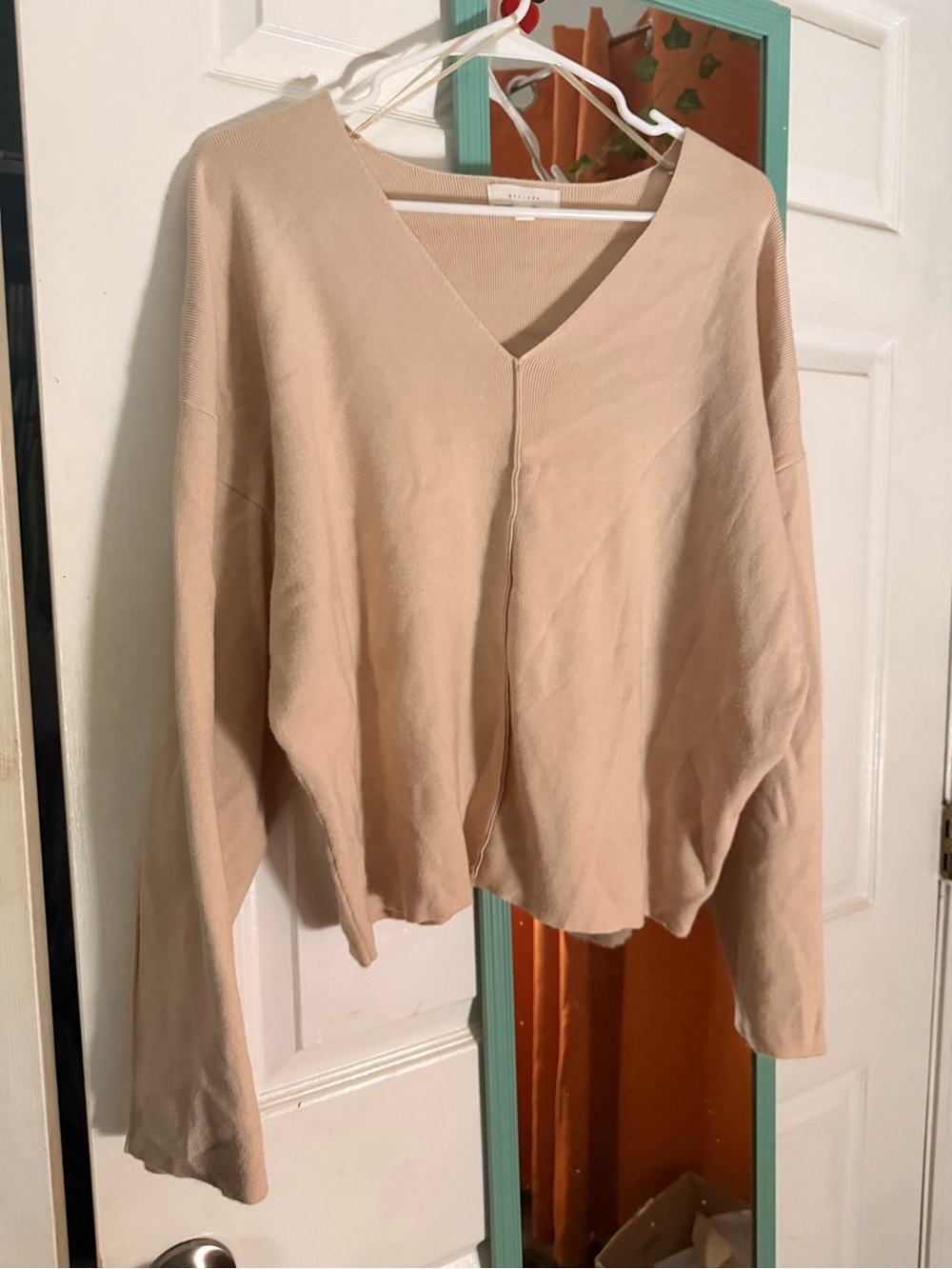 Relaxed Off-the-Shoulder Sweater in Beige